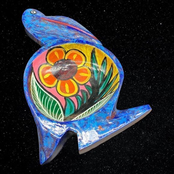 Mexican Folk Art Hand Painted Wood Animal Bird Trinket Dish Bowl  1”T 9.5”L - Picture 4 of 8